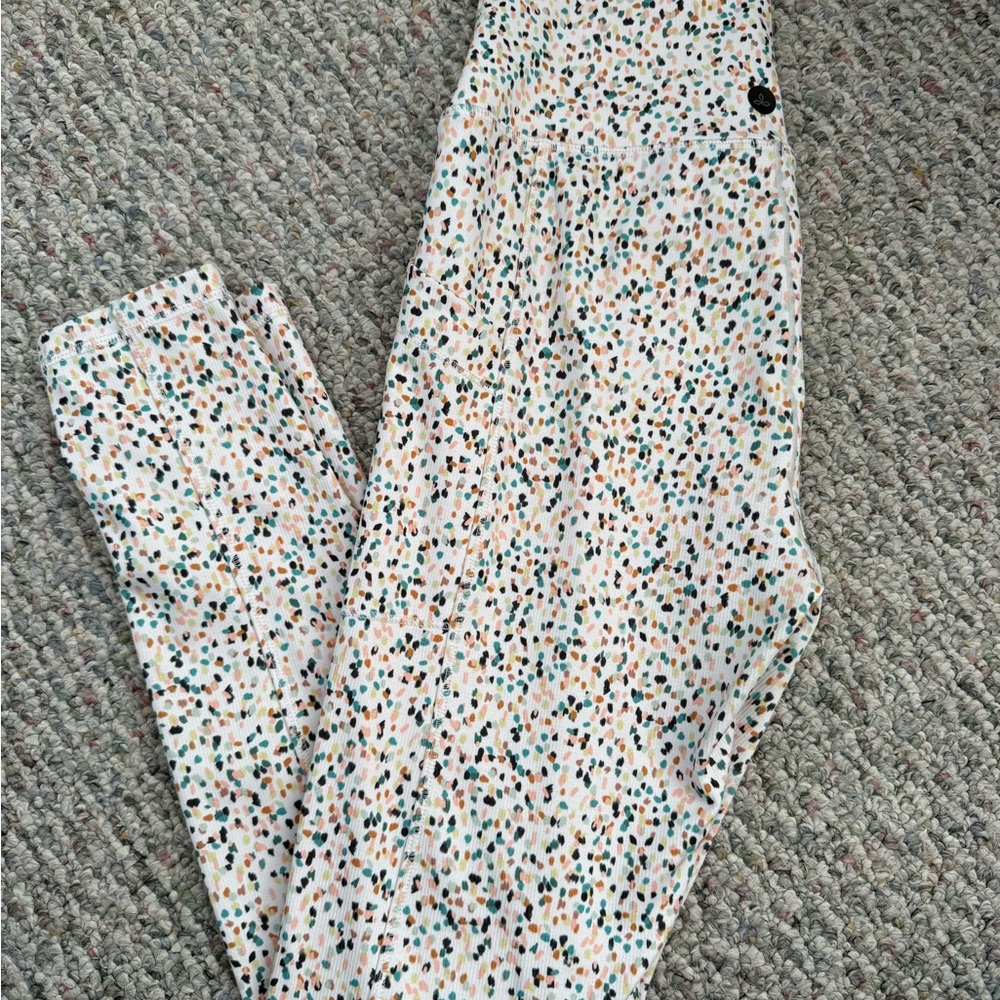 Prana White Colorful Confetti Ribbed Active Leggings
